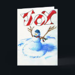 Cartes Pour Fêtes Annuelles Joy Snowman<br><div class="desc">This originated from a black and white drawing I did several years ago. I was inspired by the Calvin & Hobbes art design of the snowmen in the comic strips. I decided to do a colored version of the drawing and painted it in acrylics on paper, touched up a bit...</div>