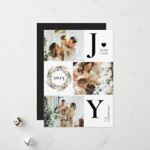 Cartes Pour Fêtes Annuelles Joy Stylish Modern Photo Collage   Noël noir