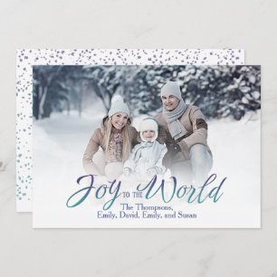 Cartes Pour Fêtes Annuelles Joy to the World Calligraphy Script Blue 1 Photo