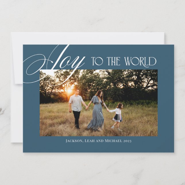 Cartes Pour Fêtes Annuelles Joy to the World Christmas Design Blue (Devant)