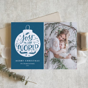 Cartes Pour Fêtes Annuelles Joy To The World Citation Bleu Photo Joyeux Noël