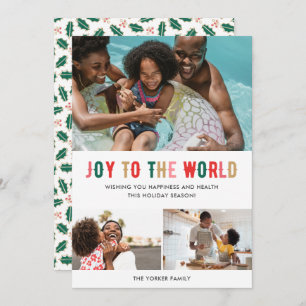 Cartes Pour Fêtes Annuelles Joy to the World Family Three Photo Noël