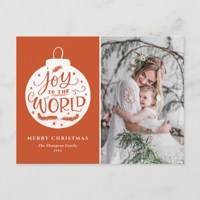 Cartes Pour Fêtes Annuelles Joy To The World Lettering Orange Christmas Photo (Devant)