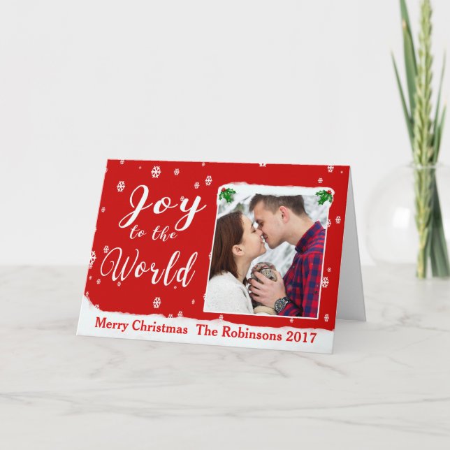 Cartes Pour Fêtes Annuelles Joy to the World Personnalisez Holly Frame Card (Devant)