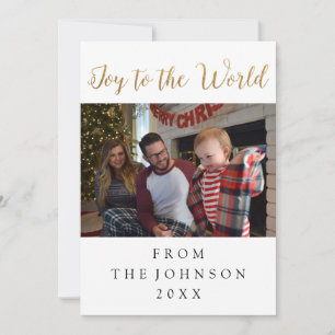 Cartes Pour Fêtes Annuelles Joy To The World Photo White Vacances Script Vert