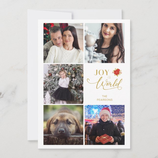 Cartes Pour Fêtes Annuelles Joy To the World Poinsettias Collage 5 Photos (Devant)