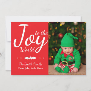 Cartes Pour Fêtes Annuelles Joy to the World Red Christmas Photo Card