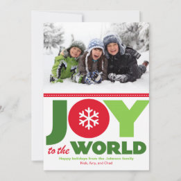 Cartes Pour Fêtes Annuelles Joy to the World Red & Green Holiday Photo