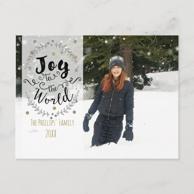 Cartes Pour Fêtes Annuelles Joy to the World Rustic Silver Gold Holiday Photo (Devant)