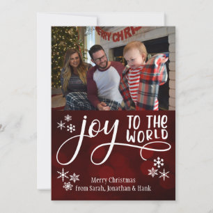 Cartes Pour Fêtes Annuelles Joy to the World, Snowflakes & Your Photo