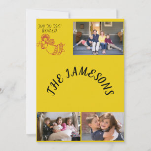 Cartes Pour Fêtes Annuelles Joy To The World Yellow Backdrop 3 photos