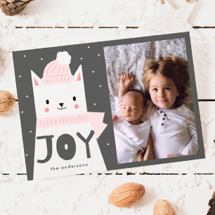 Cartes Pour Fêtes Annuelles JOY White Christmas Cat Family Photo
