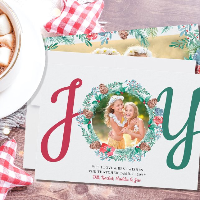 Cartes Pour Fêtes Annuelles JOY Winter Foliage 2 Photo Aquarelle (Créateur téléchargé)