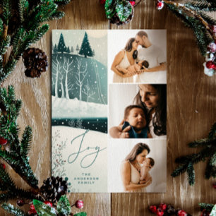 Cartes Pour Fêtes Annuelles Joy Winter Forest   Trois photos modernes Noël