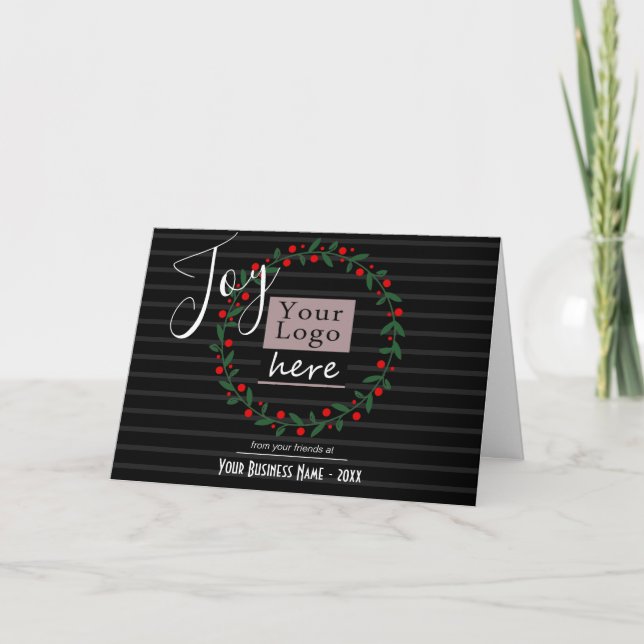 Cartes Pour Fêtes Annuelles Joy Wreath Business logo and Photo (Devant)