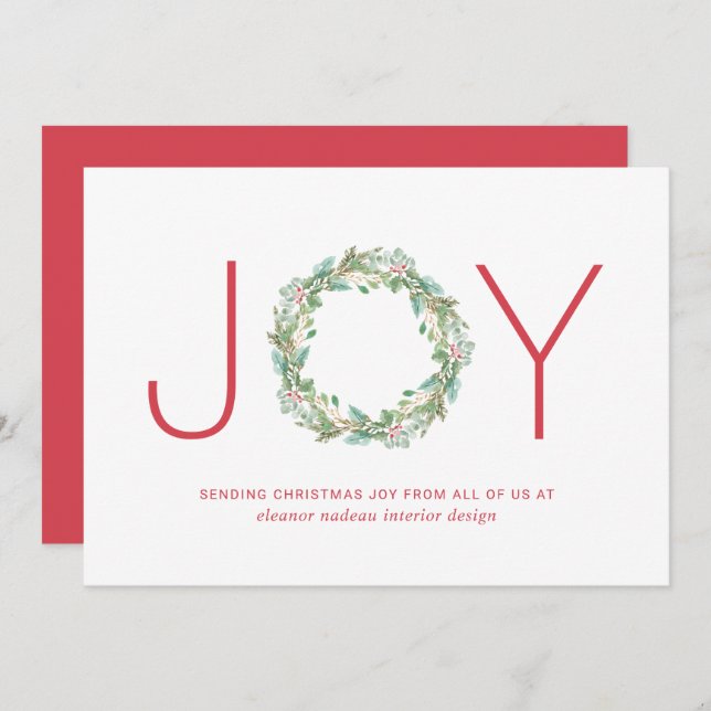 Cartes Pour Fêtes Annuelles Joy Wreath Élégante Entreprise Noël d'entreprise (Devant / Derrière)
