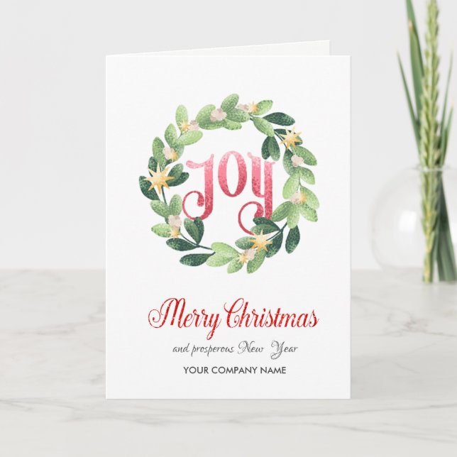 Cartes Pour Fêtes Annuelles Joy, Wreath Stars Joyeux Noël Entreprise (Devant)