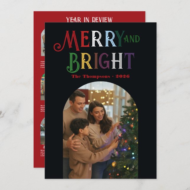 Cartes Pour Fêtes Annuelles Joyau Tones "Année en revue" Photos Noël (Devant / Derrière)