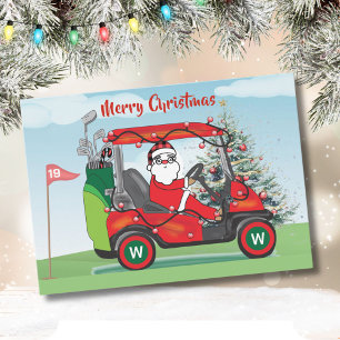 CARTES POUR FÊTES ANNUELLES JOYE NOËL PÈRE NOËL EN PANIER JOUE AU GOLF