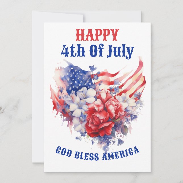 Cartes Pour Fêtes Annuelles Joyeuse 4 juillet aquarelle bleu rouge (Devant)