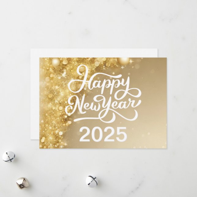 Cartes Pour Fêtes Annuelles Joyeuse Année 2025 de l'Or Chic Entreprise  (Devant/Arrière en situation)