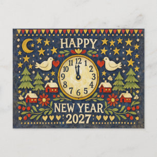 Cartes Pour Fêtes Annuelles Joyeuse année 2027, Art folklorique rustique
