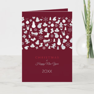 Cartes Pour Fêtes Annuelles Joyeuse Année 20XX & Personnages de Noël Argentés