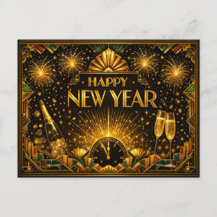 Cartes Pour Fêtes Annuelles Joyeuse année nouvelle Art déco en or coloré