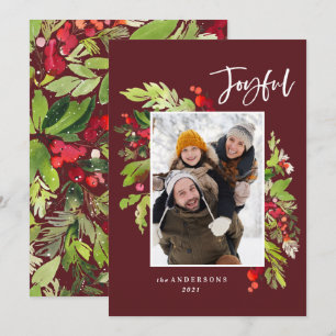 Cartes Pour Fêtes Annuelles Joyeuse aquarelle botanique 1 photo Noël