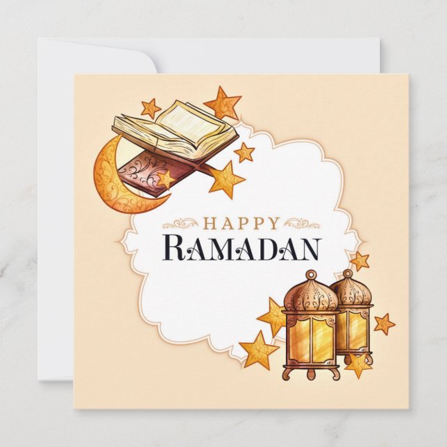 Cartes Pour Fêtes Annuelles Joyeuse Aquarelle Ramadan Croissant islamique, Cor (Devant)