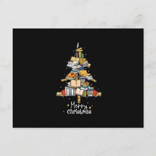 Cartes Pour Fêtes Annuelles Joyeuse bibliothèque de Noël Arbre mignonne livre  (Devant)