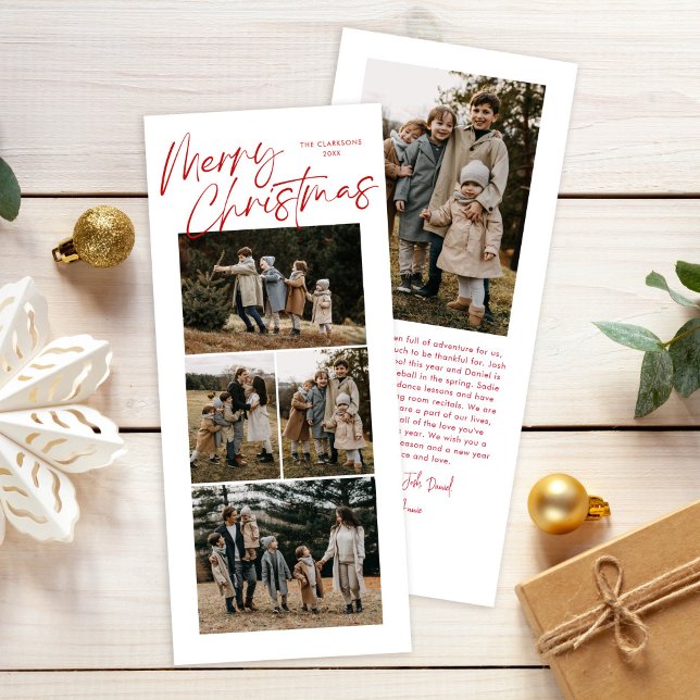 Cartes Pour Fêtes Annuelles Joyeuse calligraphie de Noël Cinq mince photo (Créateur téléchargé)