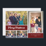Cartes Pour Fêtes Annuelles Joyeuse calligraphie de Noël Collage photo rouge<br><div class="desc">Cette élégante carte photo de Noël offre un collage photo 4 accentué avec l'accueil traditionnel : Joyeux Noël. L'accueil apparaît en calligraphie moderne blanche sur fond rouge foncé. Photographie © Storytree Studios,  Stanford,  CA</div>
