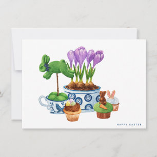 Cartes Pour Fêtes Annuelles Joyeuse Chinoiserie de Pâques & Cupcakes Bunny