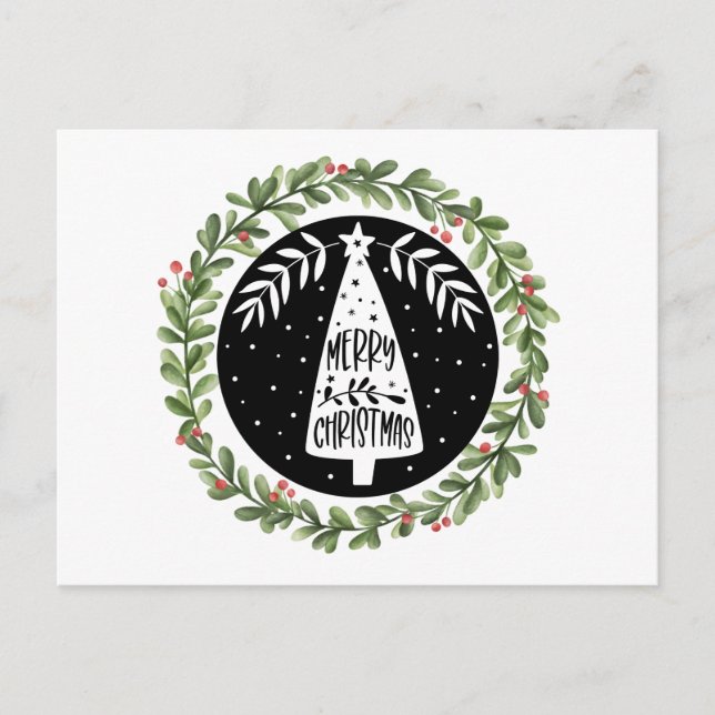 Cartes Pour Fêtes Annuelles Joyeuse couronne d'aquarelle de Noël (Devant)