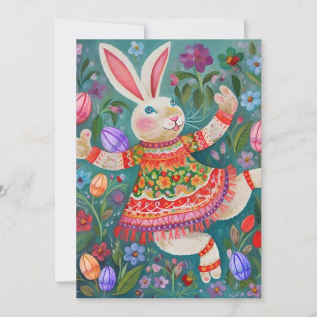 Cartes Pour Fêtes Annuelles Joyeuse Danse Bunny de Pâques (Devant)