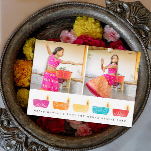 Cartes Pour Fêtes Annuelles Joyeuse Diwali Coloured Lanterns 2 Photo Holiday C
