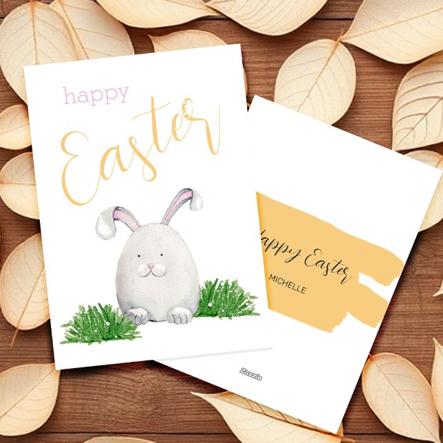 Cartes Pour Fêtes Annuelles Joyeuse Easter Bunny Aquarelle Illustration (Créateur téléchargé)