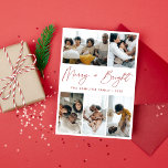 Cartes Pour Fêtes Annuelles Joyeuse et brillante calligraphie rouge<br><div class="desc">Saluez vos amis et vos proches avec une carte de voeux photo de grande qualité pour Noël et les Fêtes. Doté de cinq belles photos de votre famille et d'une simple calligraphie de script décontracté citant "Merry   Bright".</div>