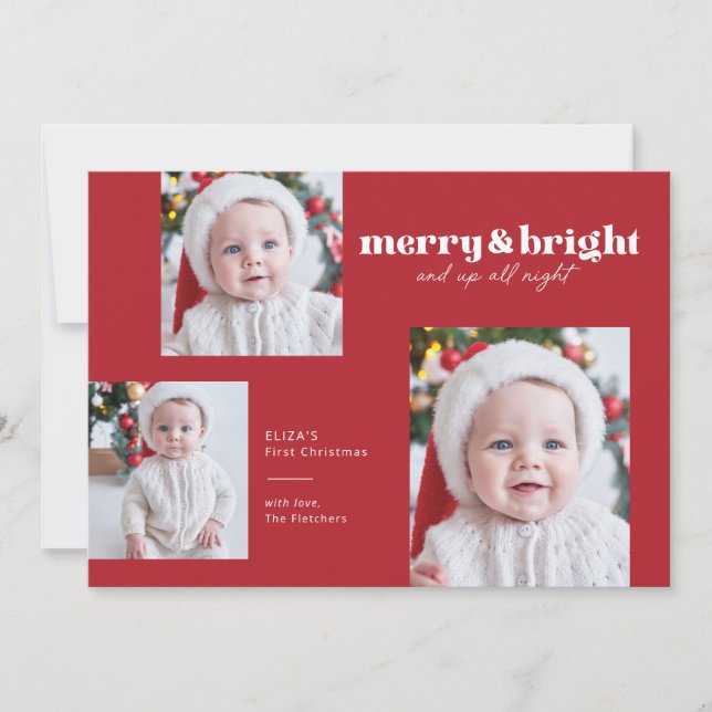 Cartes Pour Fêtes Annuelles Joyeuse et brillante Funny Baby First Christmas Ca (Devant)