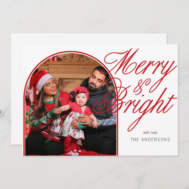 Cartes Pour Fêtes Annuelles Joyeuse et brillante photo de famille de Noël (Devant / Derrière)