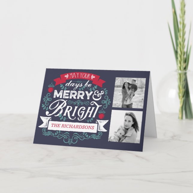 Cartes Pour Fêtes Annuelles Joyeuse et brillante typographie de Noël Bannière  (Devant)