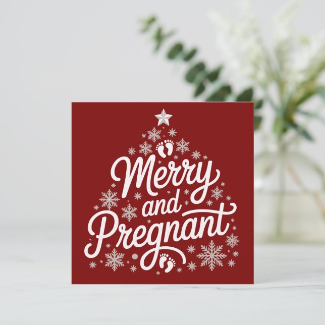 Cartes Pour Fêtes Annuelles Joyeuse et enceinte Maternité Empreintes Grossesse (Debout devant)