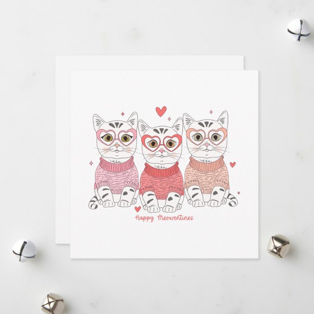 Cartes Pour Fêtes Annuelles Joyeuse Fête de la Saint-Valentin Chat (Devant/Arrière en situation)
