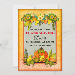 Cartes Pour Fêtes Annuelles Joyeuse fête de Thanksgiving Citrouille Feuilles F