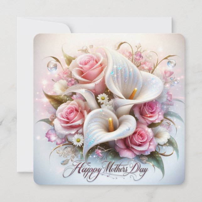 Cartes Pour Fêtes Annuelles Joyeuse Fête des Mères avec des callas et des rose (Devant)