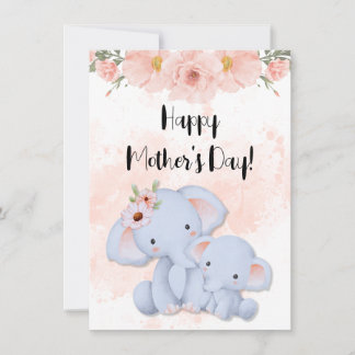 Cartes Pour Fêtes Annuelles Joyeuse fête des mères avec des éléphants de bébé