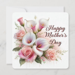 Cartes Pour Fêtes Annuelles Joyeuse Fête des Mères Calla Lilies et Roses