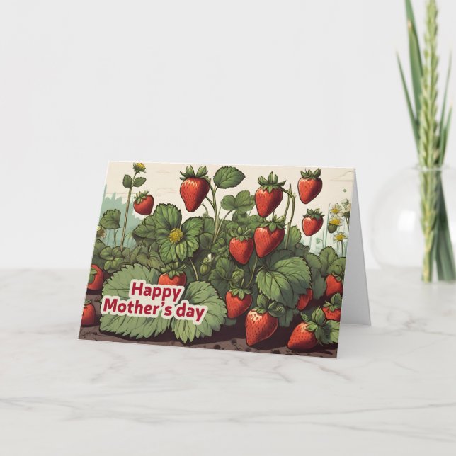 Cartes Pour Fêtes Annuelles Joyeuse fête des mères fraises dans le jardin  (Devant)
