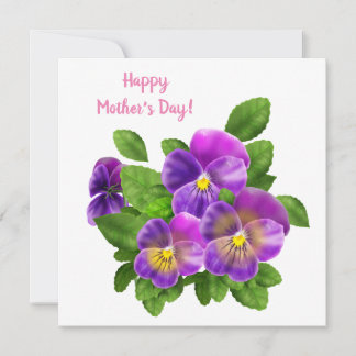 Cartes Pour Fêtes Annuelles Joyeuse fête des mères Pansy Violet Fleurs Aquarel